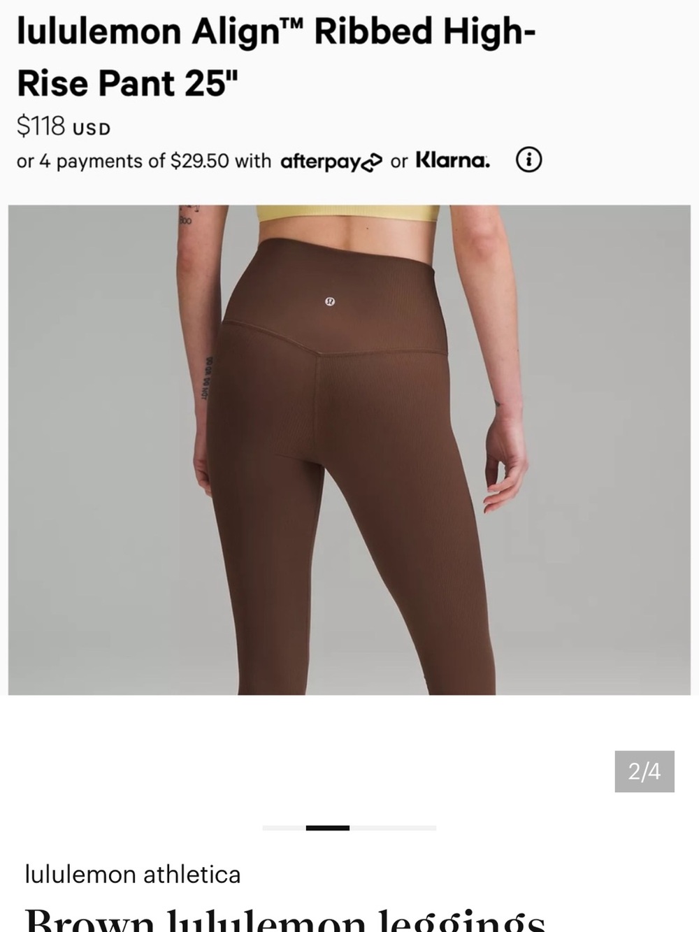High-Waist Ribbed LuluLemon Leggings in Deep Brown ribbed 25” - Picture 3 of 4